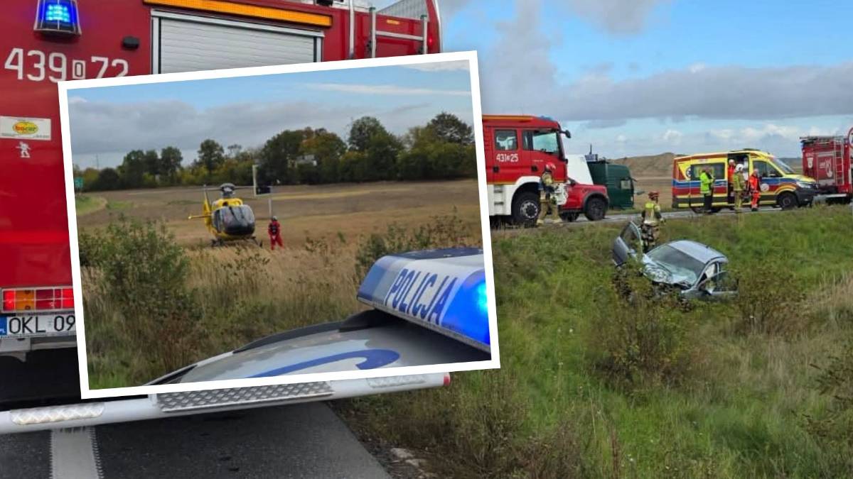 Wypadek na DK11 w Kluczborku. Zderzenie ciężarówki z autem osobowym