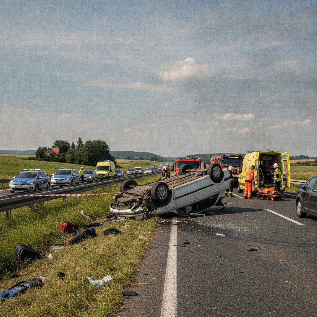Dachowanie na A4 pod Strzelcami Opolskimi. Dwie osoby trafiły do szpitala