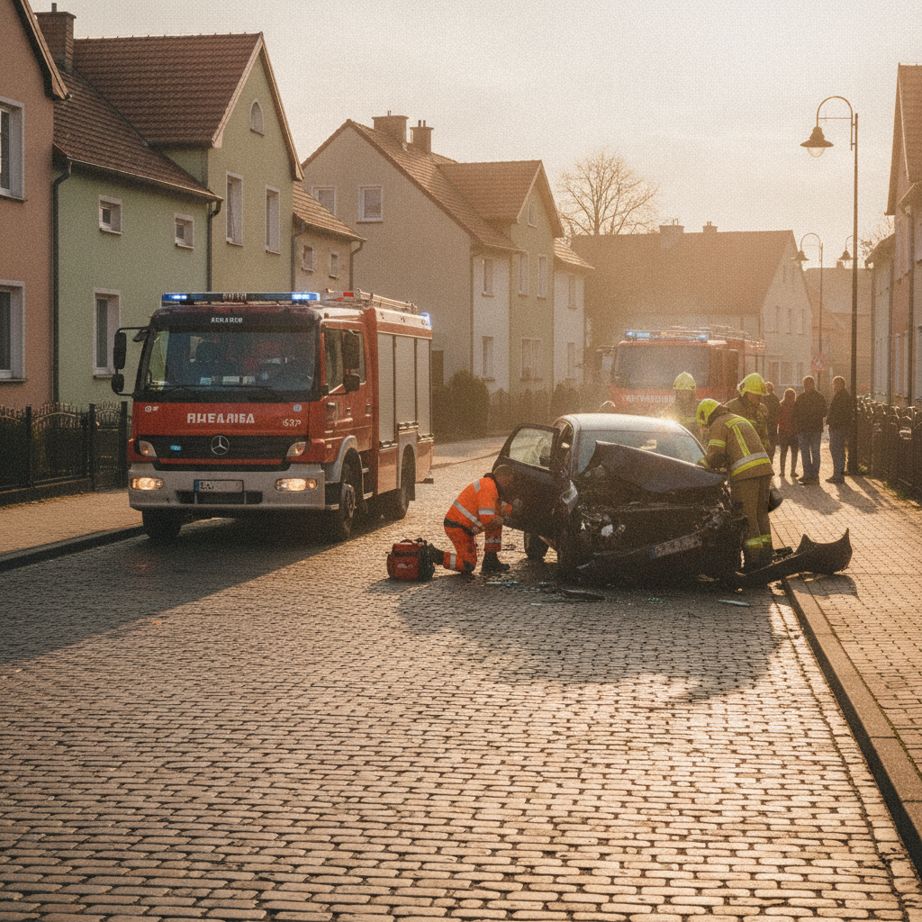 Groźny wypadek na ul. Dolińskiej w Strzelcach Opolskich. Trzech mężczyzn trafiło do szpitala