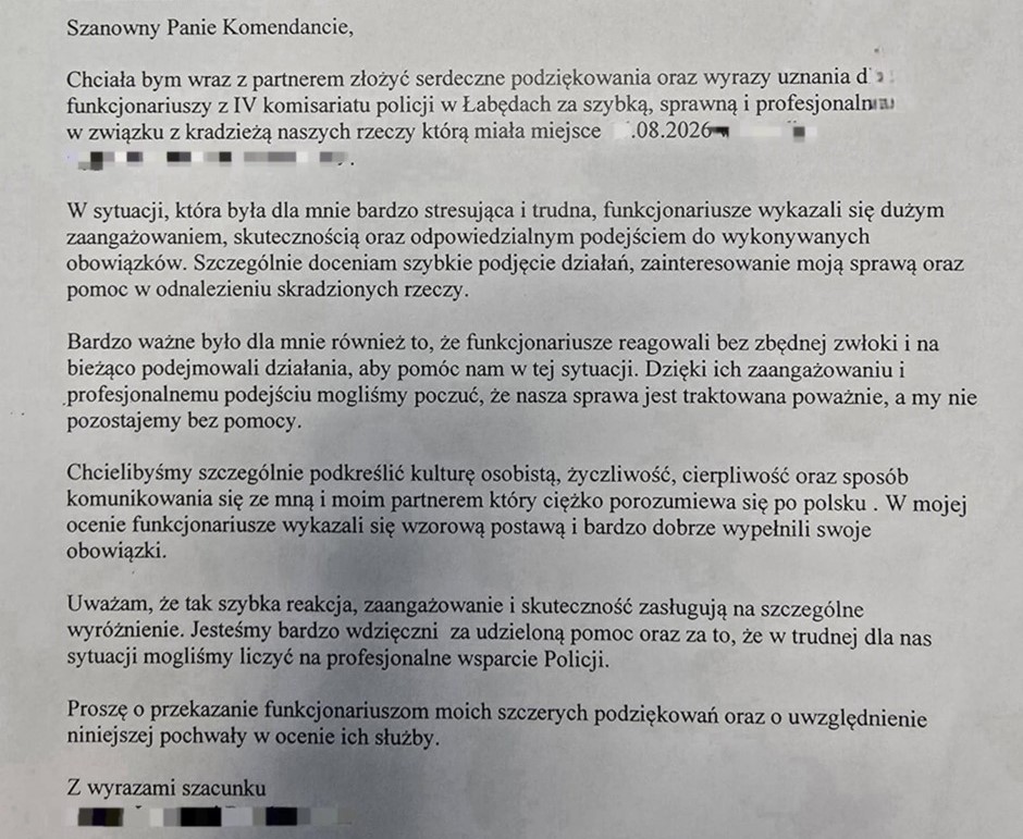 Podziękowania dla gliwickich policjantów za akcję nad jeziorem Czechowickim
