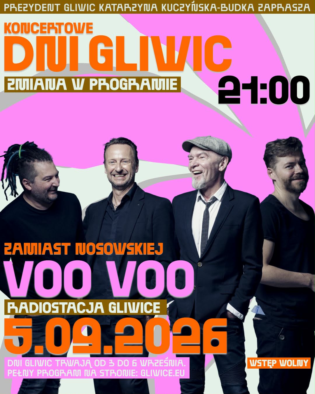 Zmiana w programie Dni Gliwic: Voo Voo wystąpi zamiast Kasi Nosowskiej
