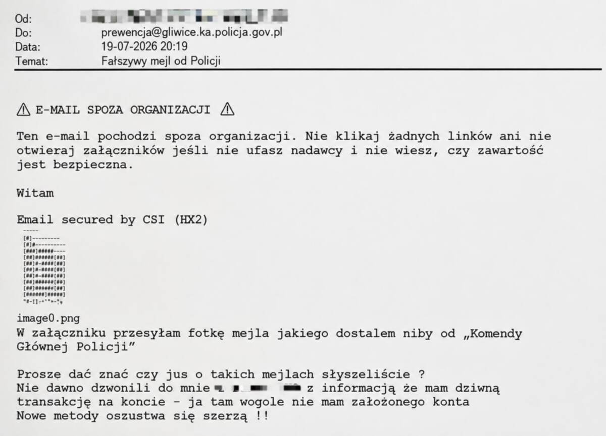 Uwaga na fałszywe maile od Policji - gliwicka komenda ostrzega przed oszustami