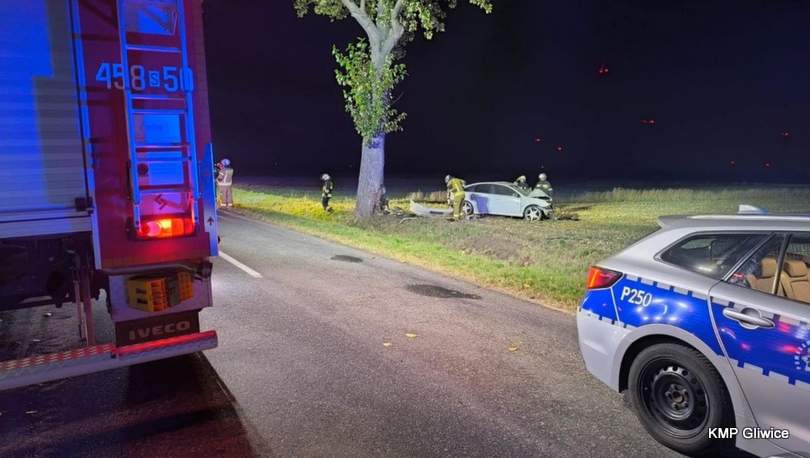 Pijany kierowca spowodował groźny wypadek. Opel uderzył w drzewo